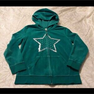 Circo Zip Up Hoodie Girls 10/12 Teal Green Sequin Star Embellished